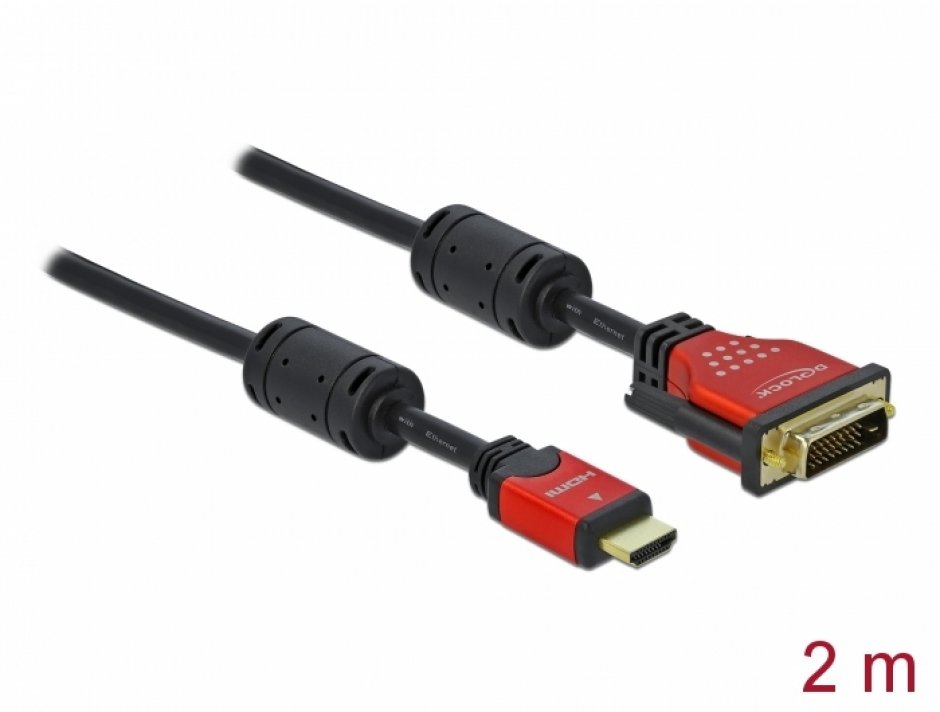 Imagine Cablu HDMI la DVI-D Dual Link 24+1pini T-T Premium 2m, Delock 84342